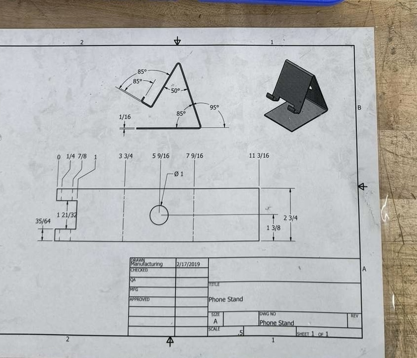 CAD drawing of phone stand